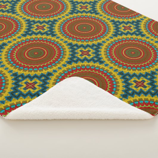 Boho Hippie Red Yellow Blue  Tribal Ethnic Sherpa Deken (3/4)