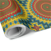 Boho Hippie Rood Geel Blauw Vintage Stam Ethnisch Cadeaupapier (Rol Hoek)