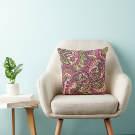 Boho Hippie Roze/Groen/Paarse Bloemen Paisley 16X1 Kussen