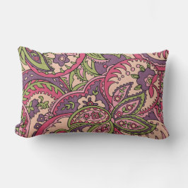 Boho Hippie Roze/Groen/Paarse Bloemen Paisley Kussen