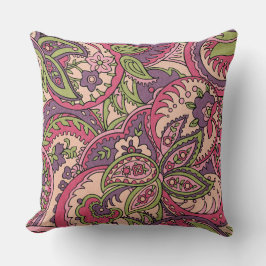Boho Hippie Roze/Groen/Paarse Bloemen Paisley Kussen