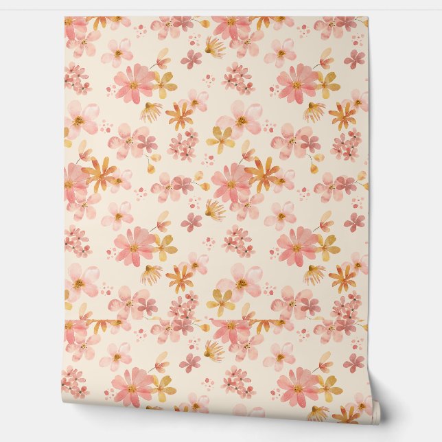 Boho hippie rustic aardse natuurlijke bloemen behang (Afrollen)