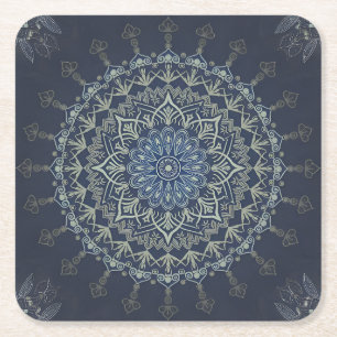Boho Hippie Tibetaanse Stijl Blauw Intricate Manda Kartonnen Onderzetters