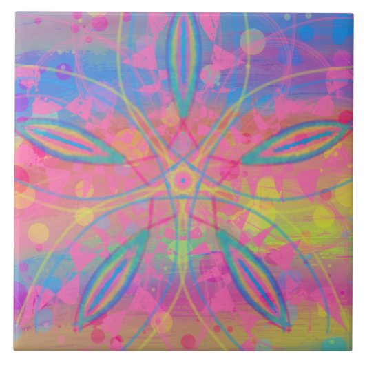 Boho Hippie Tie Dye Neon Pastel Mandala Abstract Tegeltje (Voorkant)