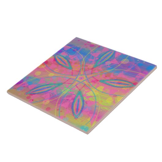 Boho Hippie Tie Dye Neon Pastel Mandala Abstract Tegeltje (Zijkant)
