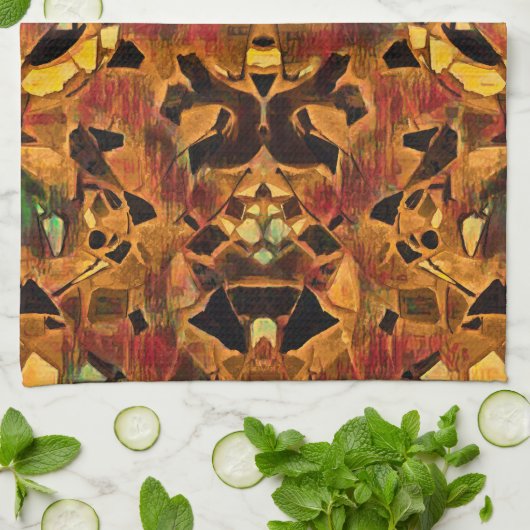 Boho Hippie Tribal Brown Green Red Native Pattern Theedoek (Gevouwen)