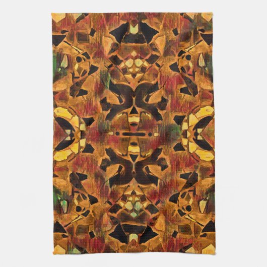 Boho Hippie Tribal Brown Green Red Native Pattern Theedoek (Verticaal)