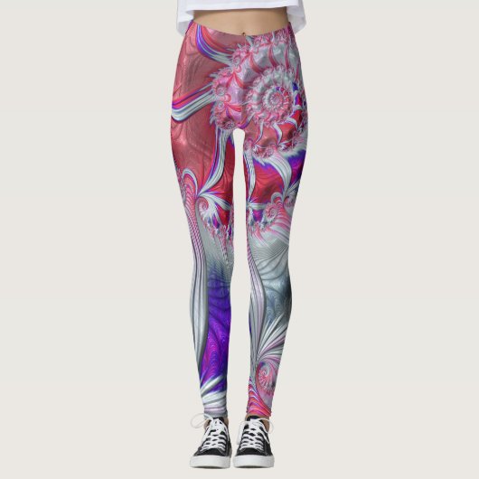 Boho Hippie Trippy Funky Nautilus Spiraal Fractal Leggings (Voorkant)
