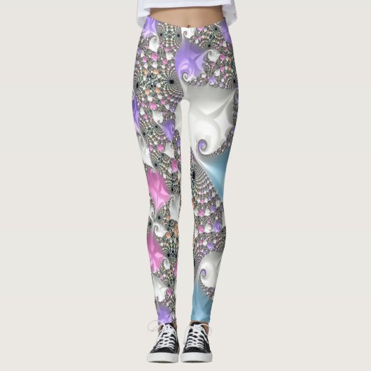 Boho Hippie Trippy Groovy Kleurrijke Pastel Fracta Leggings (Voorkant)