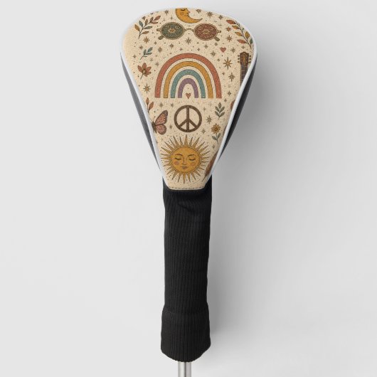 Boho Hippie Vintage Retro Golfhoofden Golfheadcover (Voorkant)