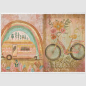 Boho Hippie Waterverf Camper Bike Junk Journal Tissuepapier (Voorkant)