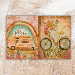 Boho Hippie Waterverf Camper Bike Junk Journal Tissuepapier