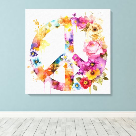 Boho Hippy 60s 70s Peace Sign Canvas Print (Insitu (Houten vloer))