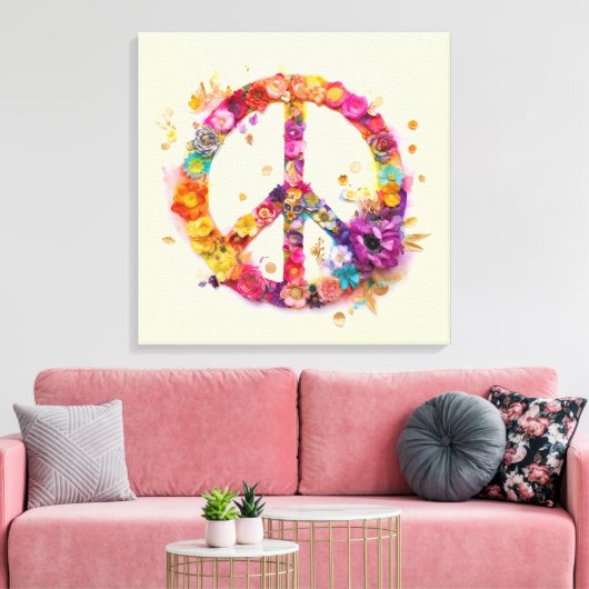 Boho Hippy 60s 70s Peace Sign Canvas Print (Insitu (Woonkamer))