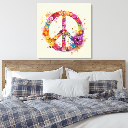 Boho Hippy 60s 70s Peace Sign Canvas Print (Insitu (Slaapkamer))