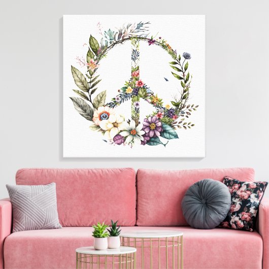 Boho Hippy 60s 70s Peace Sign Canvas Print (Insitu (Woonkamer))