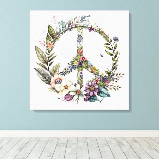 Boho Hippy 60s 70s Peace Sign Canvas Print (Insitu (Houten vloer))