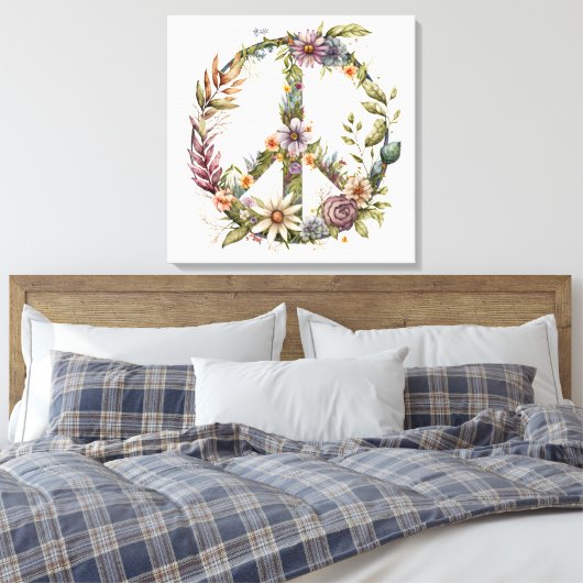 Boho Hippy 60s 70s Peace Sign Canvas Print (Insitu (Slaapkamer))