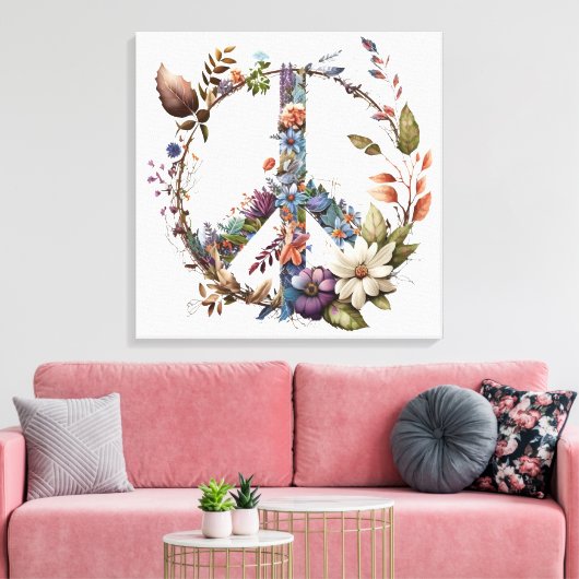 Boho Hippy 60s 70s Peace Sign Canvas Print (Insitu (Woonkamer))