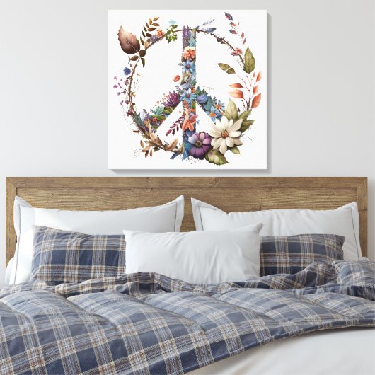 Boho Hippy 60s 70s Peace Sign Canvas Print (Insitu (Slaapkamer))