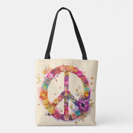 Boho Hippy 60s 70s Peace Sign Tote Bag (Achterkant)