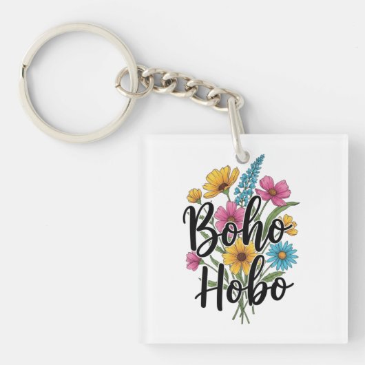 Boho Hobo bloem boeket ontwerp Sleutelhanger (voorkant)