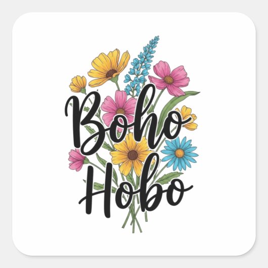 Boho Hobo bloem boeket ontwerp Vierkante Sticker (Voorkant)