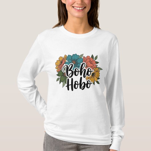 Boho Hobo bloem ontwerp T-shirt (Voorkant)
