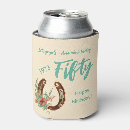 Boho Hoefijzer Wildbloemen 50ste verjaardag Blikjeskoeler (Blikje Voorkant)