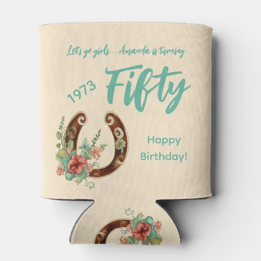 Boho Hoefijzer Wildbloemen 50ste verjaardag Blikjeskoeler (Achterkant)