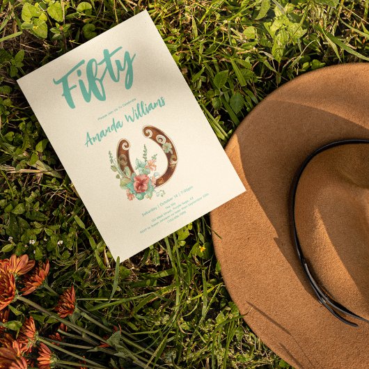 Boho Hoefijzer Wildbloemen 50ste verjaardag Kaart