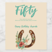 Boho Hoefijzer Wildbloemen 50ste verjaardag Wijn Etiket (Enkel label)