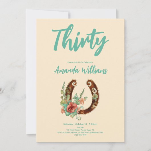 Boho Hoefijzer Wildflower Dertigste Verjaardag Kaart (Voorkant)