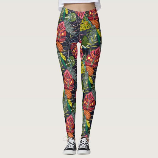 Boho Hojas middernacht Leggings (Voorkant)