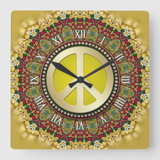 Boho Holiday Dreams PEACE Satin Lace Mandala Vierkante Klok (Voorkant)