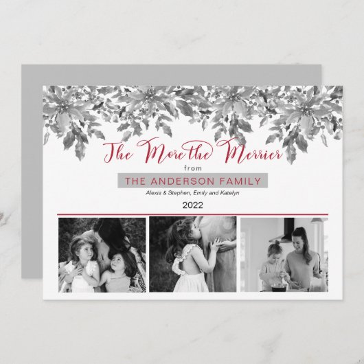 Boho Holiday Greenery Hoe meer Merrier 3 Foto Feestdagenkaart (Voorkant / Achterkant)