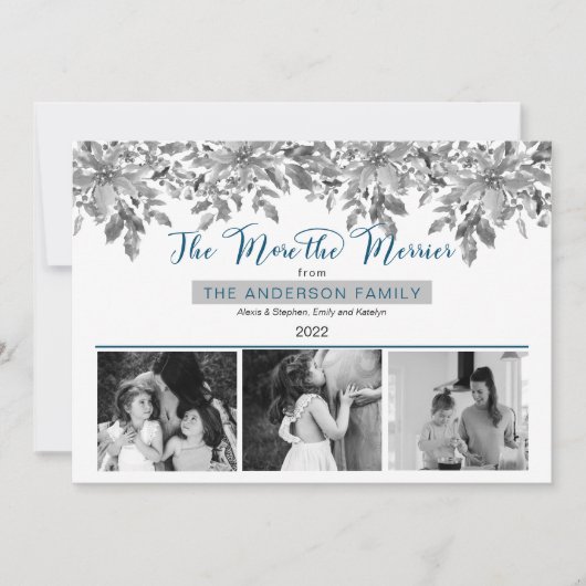 Boho Holiday Greenery Hoe meer Merrier 3 Foto Feestdagenkaart (Voorkant)