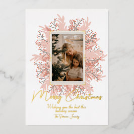 Boho Holiday Wreate Kerstfoto Folie Feestdagenkaart