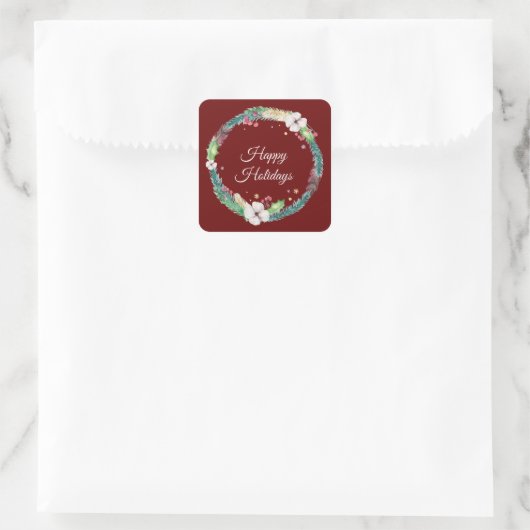  Boho Holiday Wreath Vierkante Sticker (Tas)