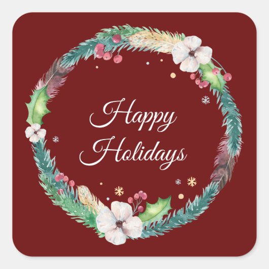  Boho Holiday Wreath Vierkante Sticker (Voorkant)