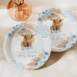Boho Holy Cow Blue Pampas Grass Boy Baby Shower Papieren Bordje<br><div class="desc">Boho Highland Cow Collection! A sweet and adorable baby shower theme featuring the delightful highland cow. This collection embraces a free-spirited, nature-inspired aesthetic, combining rustic charm with whimsical details. A blend of earthy tones, warm neutrals, and soft pastels creating a cozy and inviting atmosphere for the event. Browse our carefully...</div>