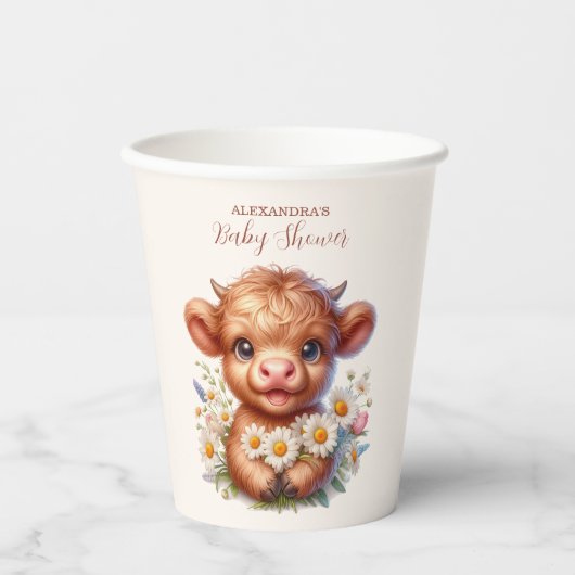 Boho Holy Koe Highland Koe Baby shower Papieren Bekers (Voorkant)