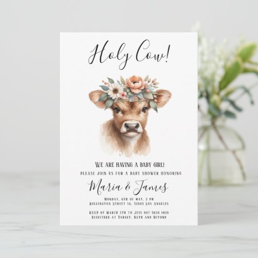 Boho Holy Koe Waterverf Baby shower Kaart (Staand voorkant)