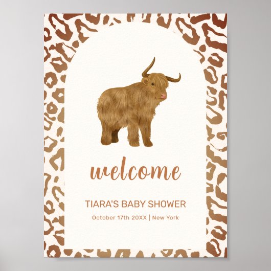 Boho Holy Koe Western Baby shower Welkom Poster (Voorkant)
