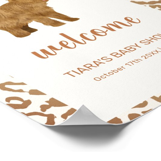 Boho Holy Koe Western Baby shower Welkom Poster (Hoek)