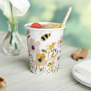 Boho Hommelsbij & Wilde Bloem Baby Shower Papieren Bekers
