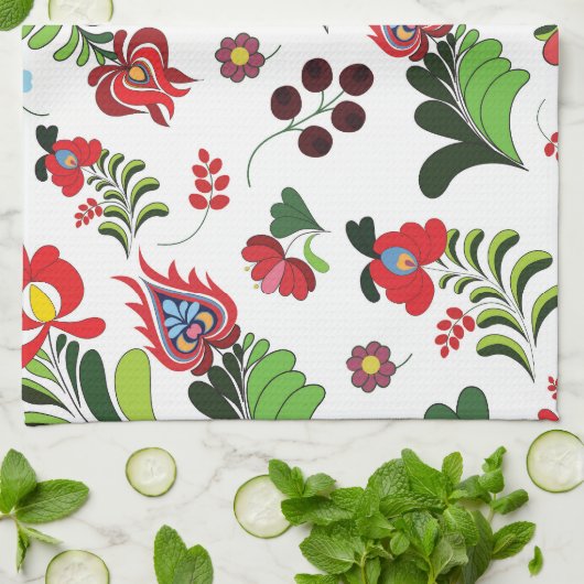 Boho Hongaarse Folk Bloemendesign voor Thuis of al Theedoek (Gevouwen)
