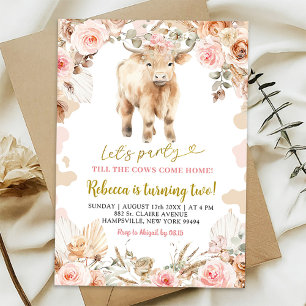Boho Hoogland Koe Farm Girl Verjaardagsuitnodiging Kaart