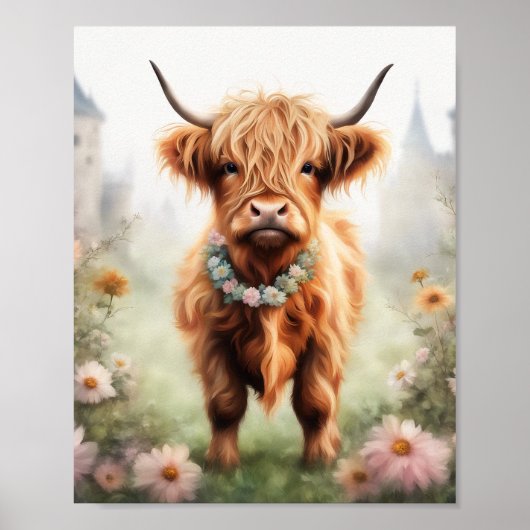 Boho hoogland koe kunst print, hoogland koe decor poster (Voorkant)