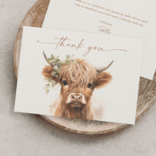 Boho Hoogland Koe Neutrale Couples Baby Shower Bedankkaart